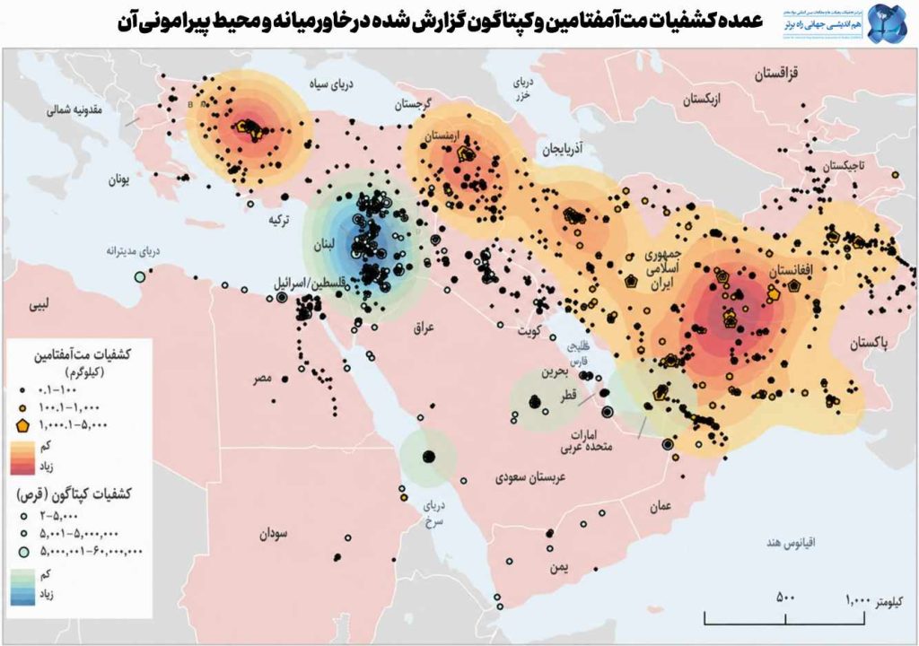 عمده کشفیات مت‌آمفتامین و کپتاگون خاورمیانه و محیط پیرامونی در بازه 2021 تا 2025